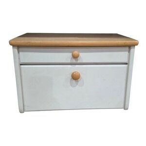 White and Natural Wood Bread Box Kitchen Storage Cabinet